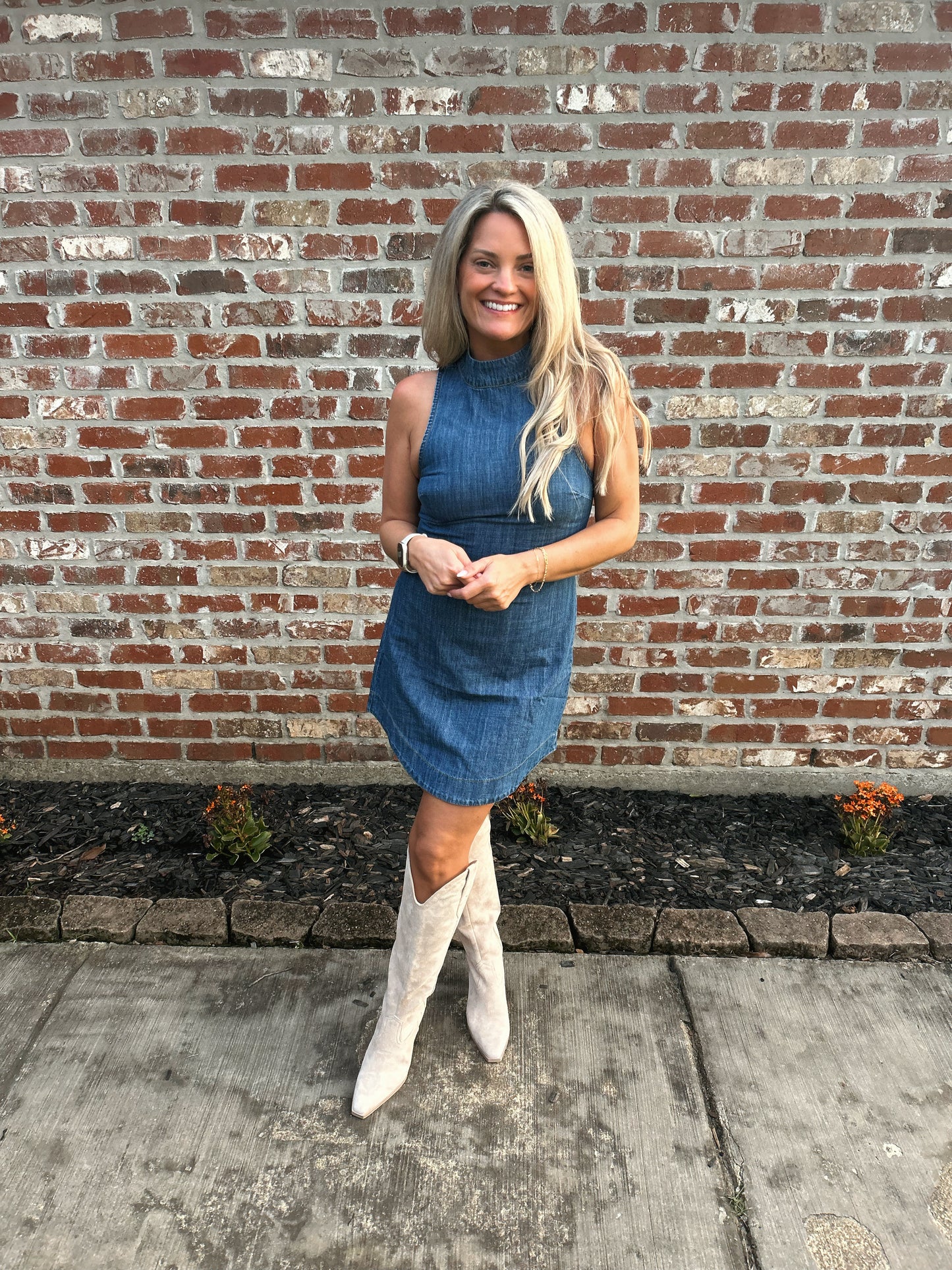 High Neck Denim Dress
