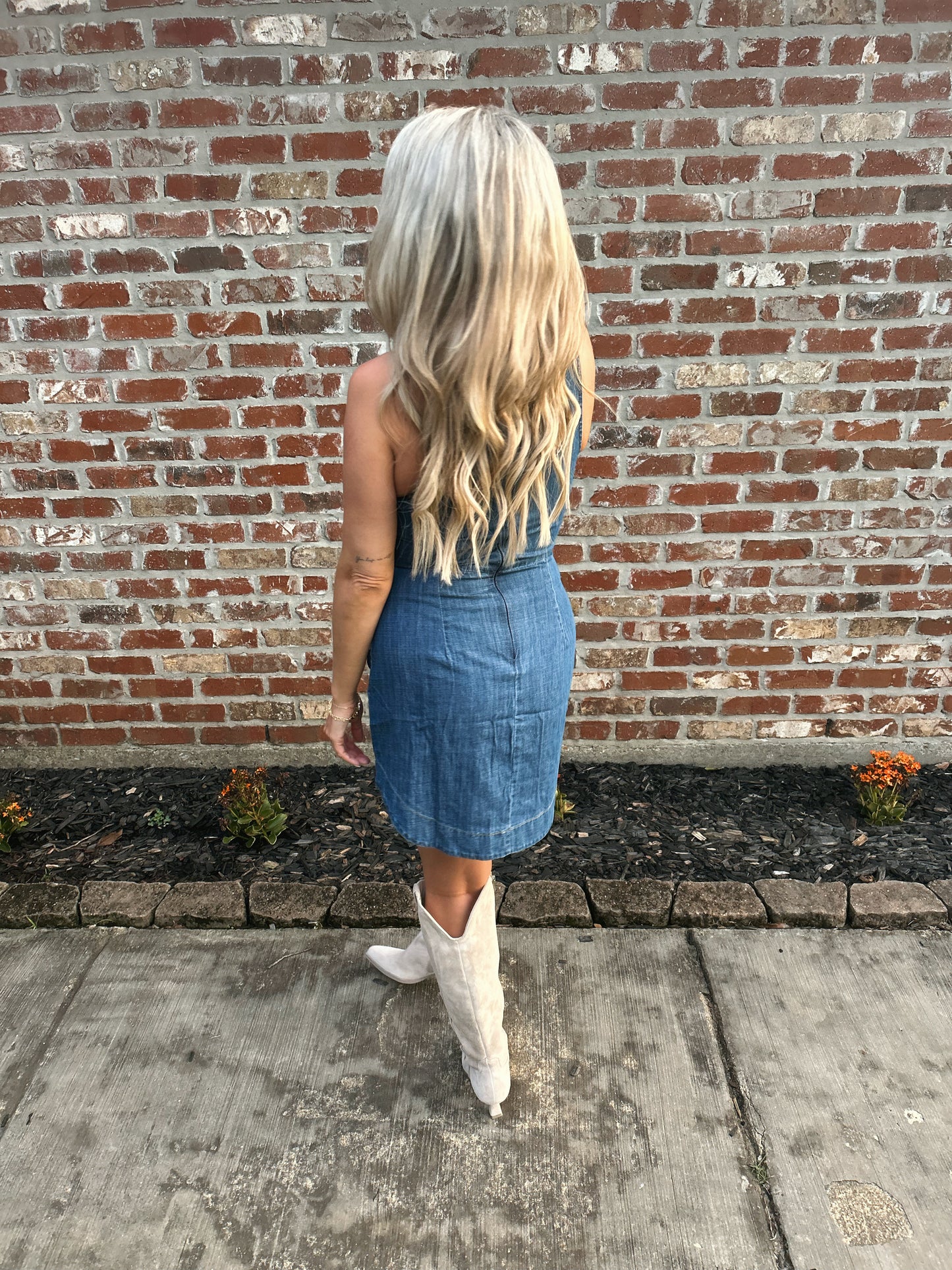 High Neck Denim Dress