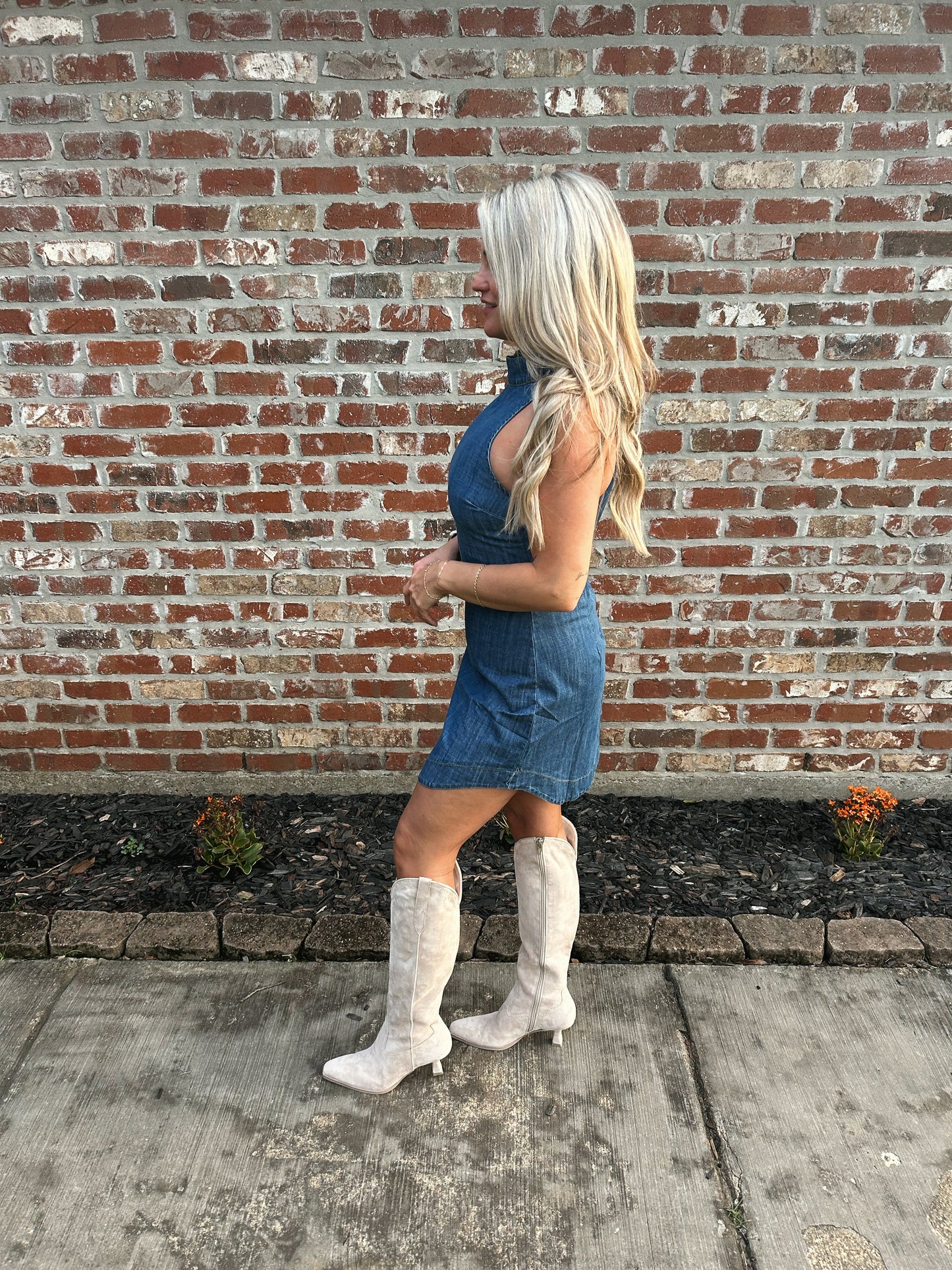 High Neck Denim Dress