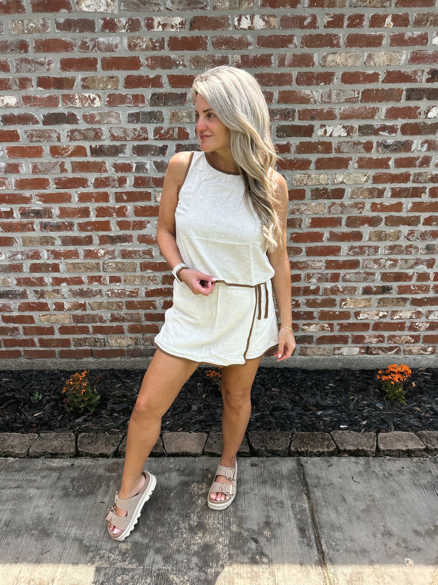 Contrast Hem Linen Tank