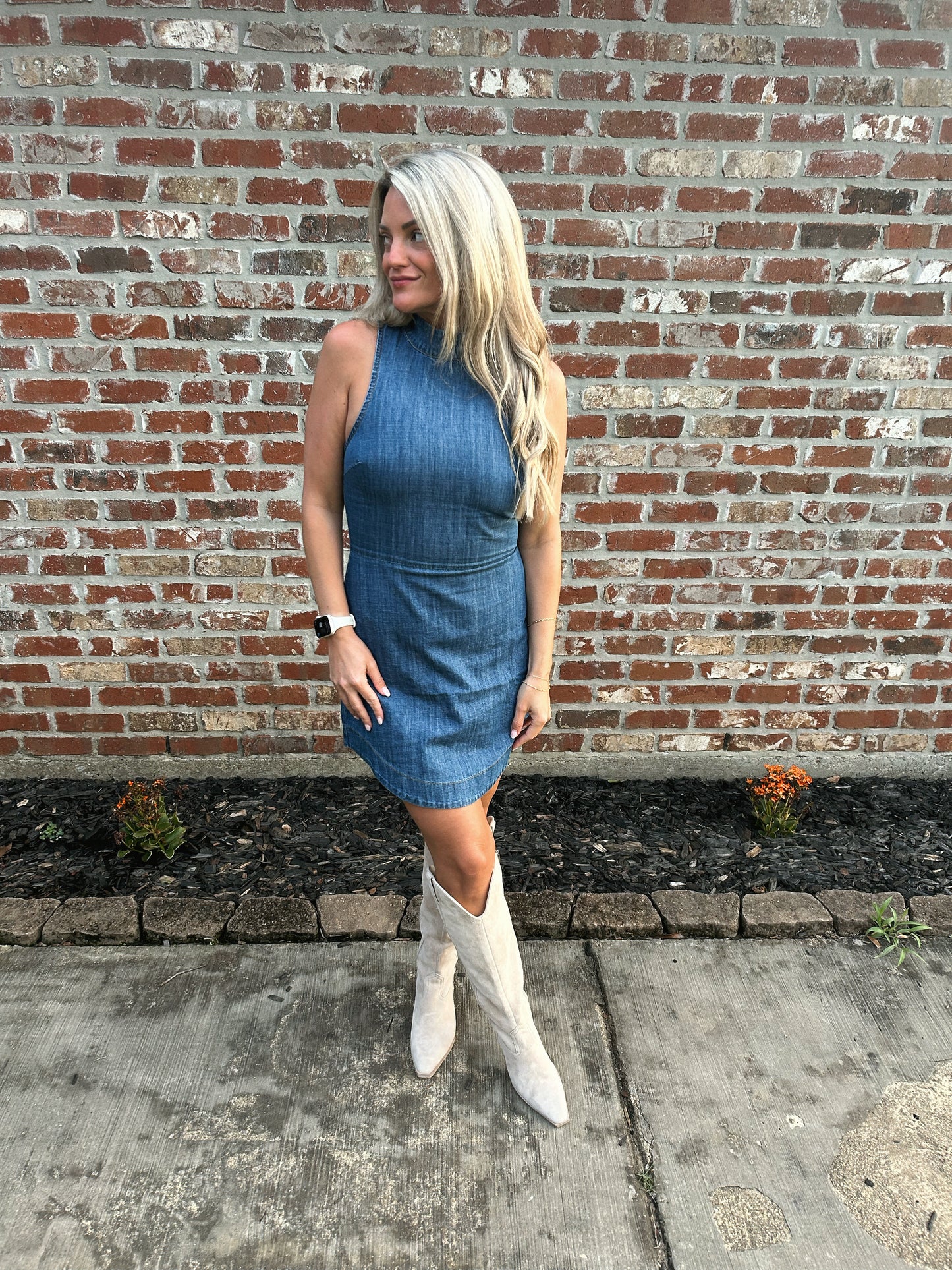 High Neck Denim Dress