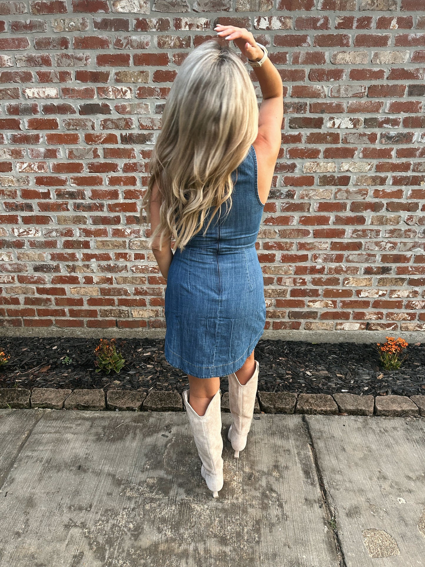 High Neck Denim Dress