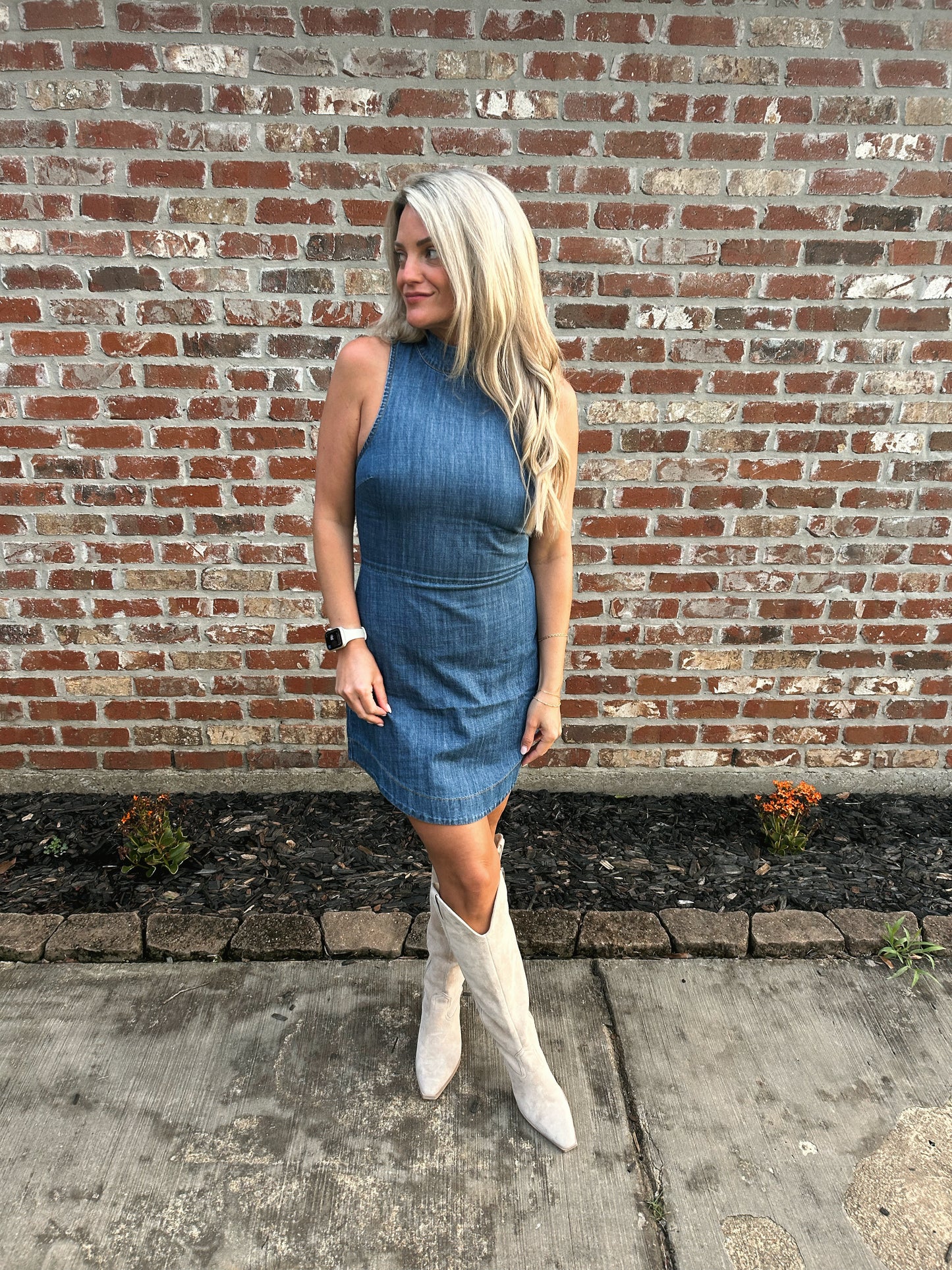 High Neck Denim Dress