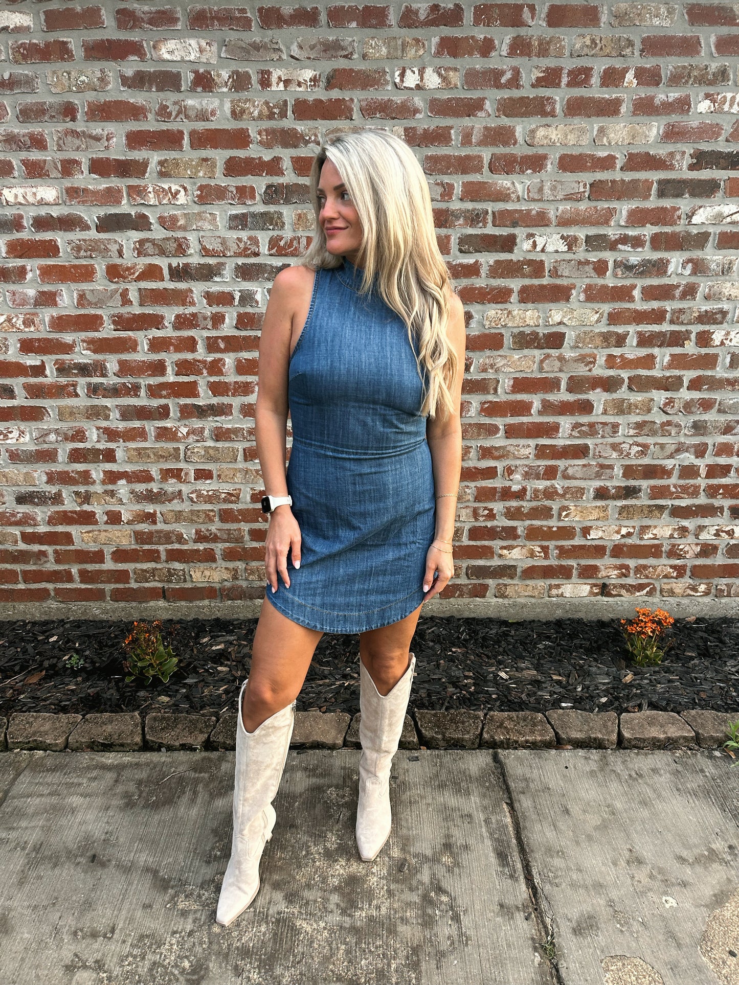 High Neck Denim Dress