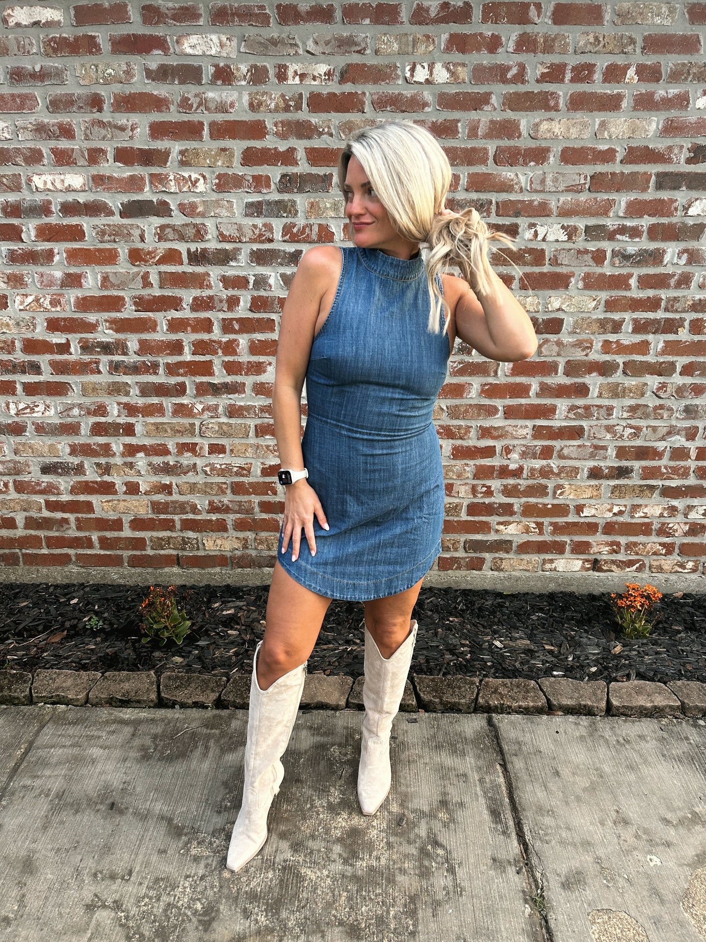 High Neck Denim Dress