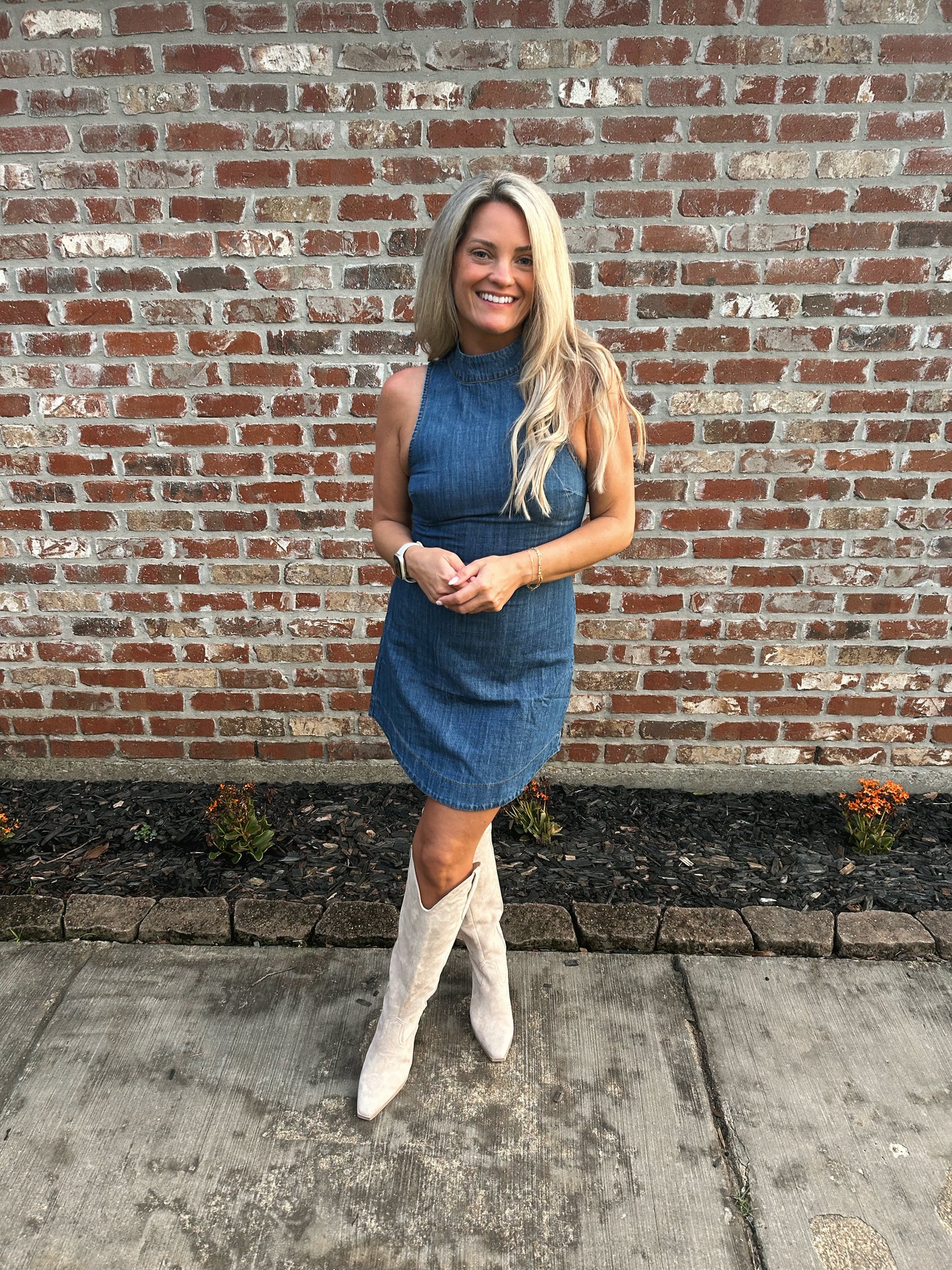 High Neck Denim Dress