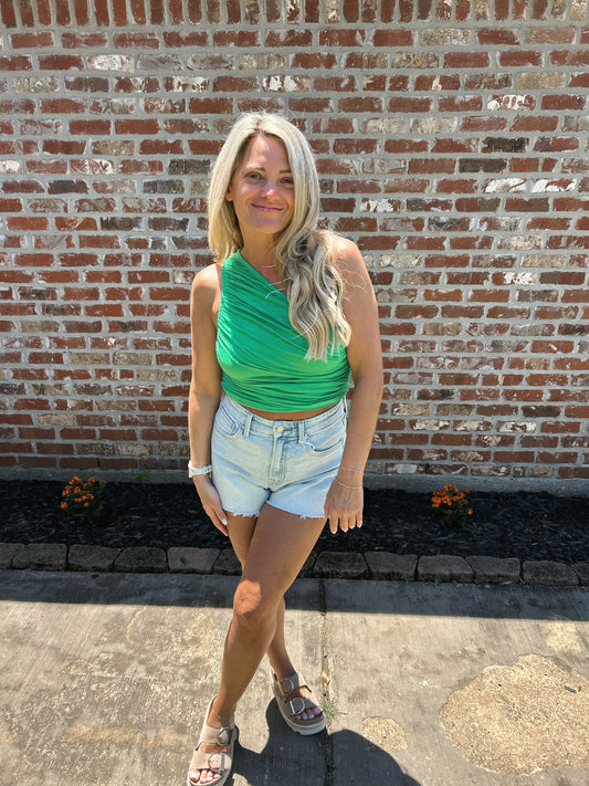 Sweet Summertime One Shoulder Tank- Kelly Green