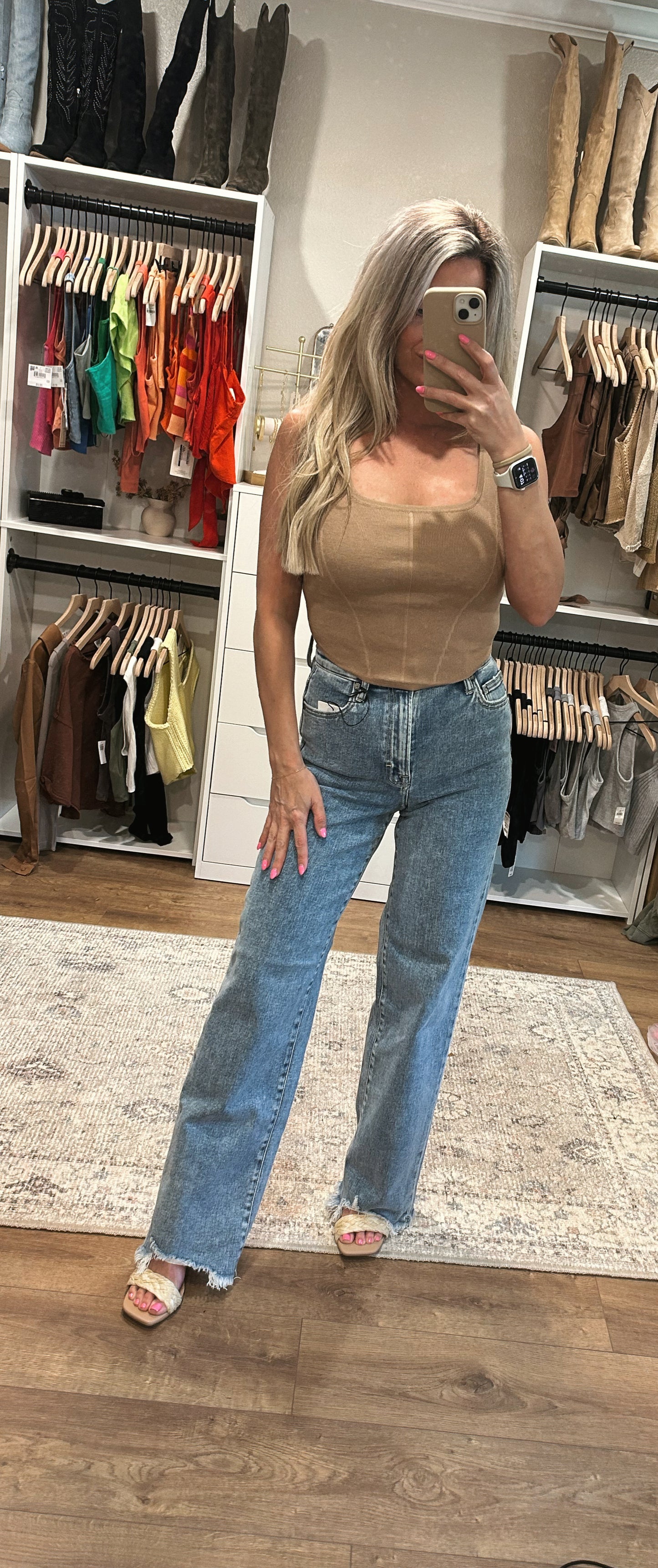 Faux Corset Knit Tank- Taupe