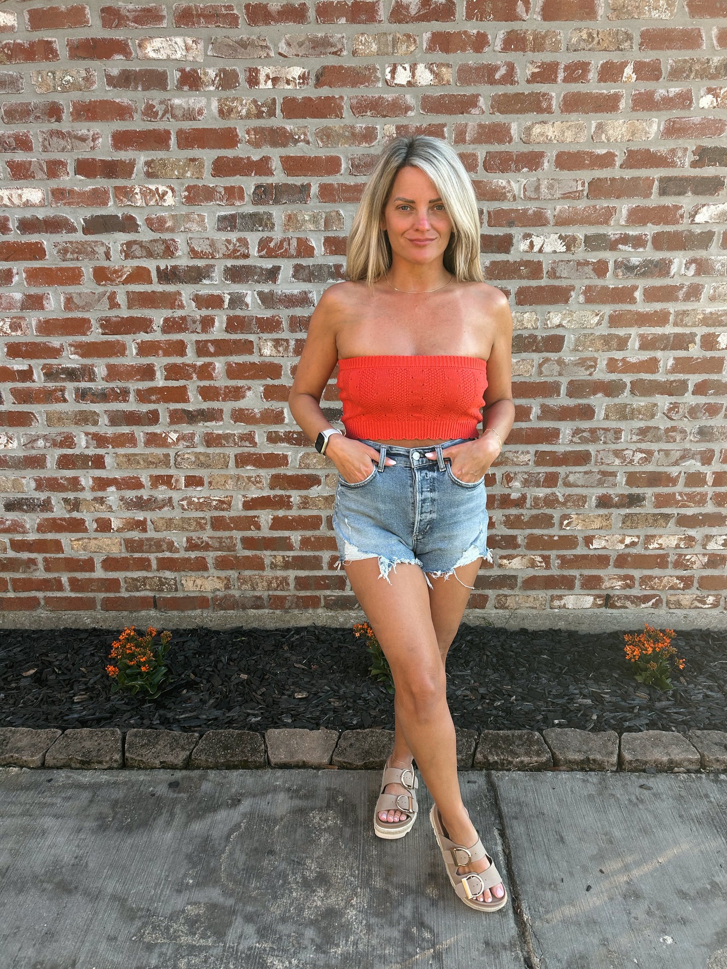 Pointelle Crop- Red