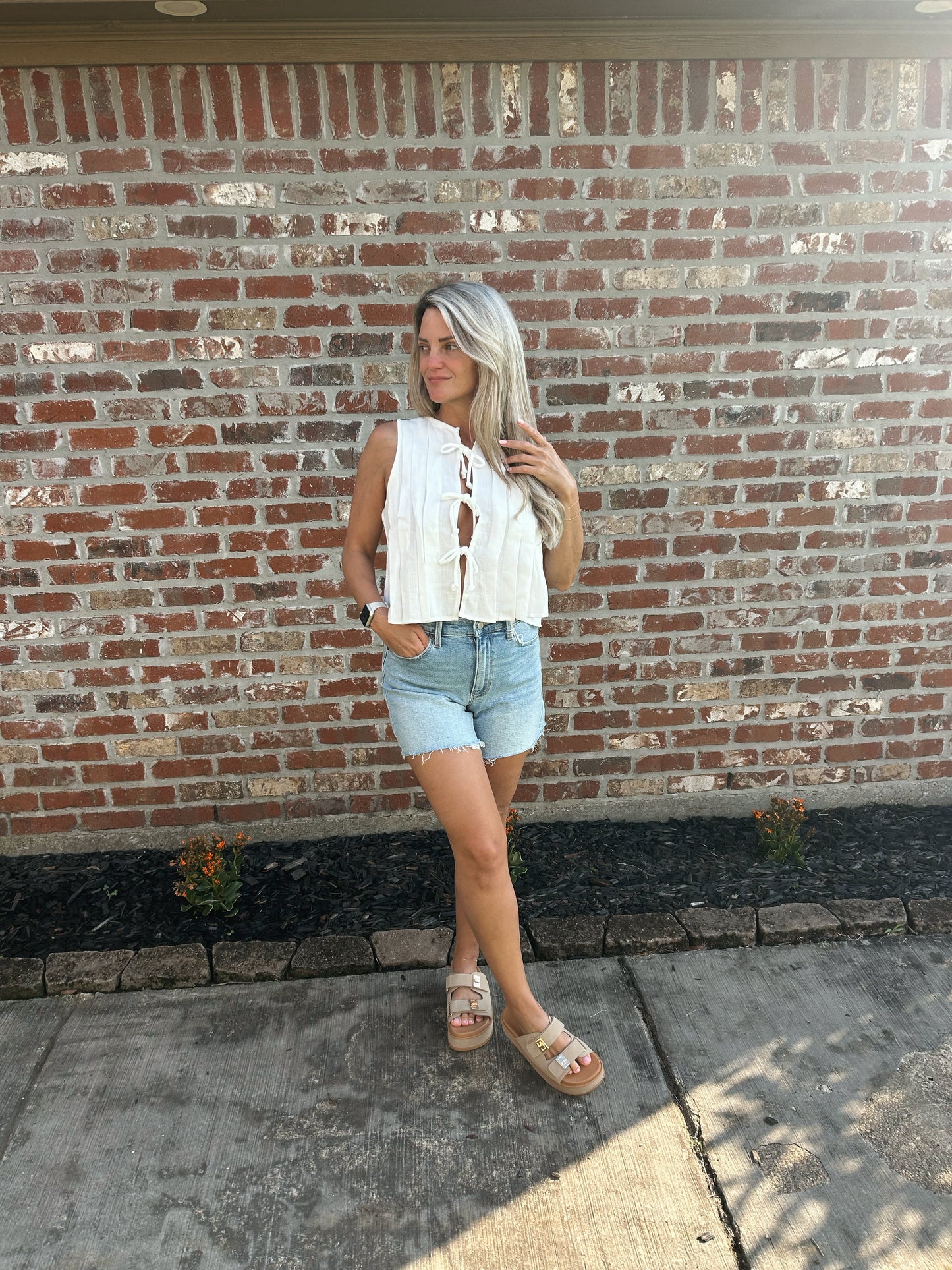 Aubrey Pleated Tie Front Tank