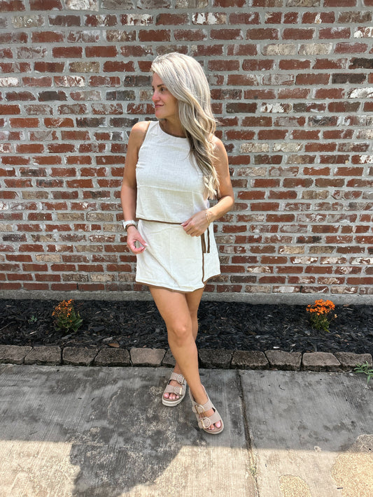 Contrast Hem Linen Skort