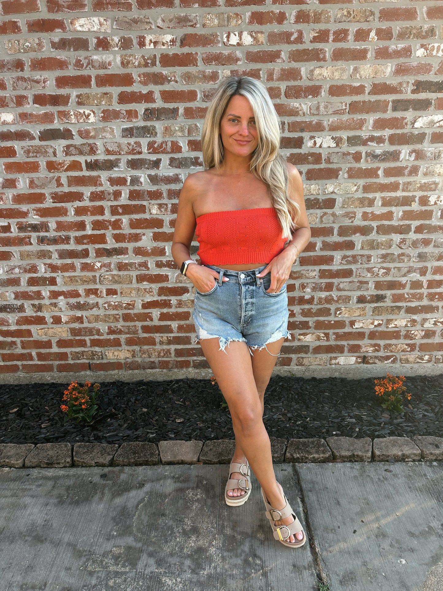Pointelle Crop- Red