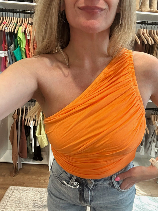 Sweet Summertime One Shoulder Tank- Orange