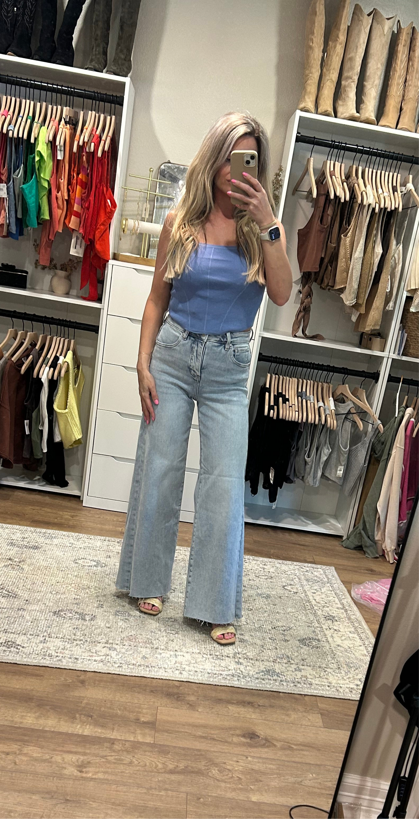 Faux Corset Knit Tank- BLUE