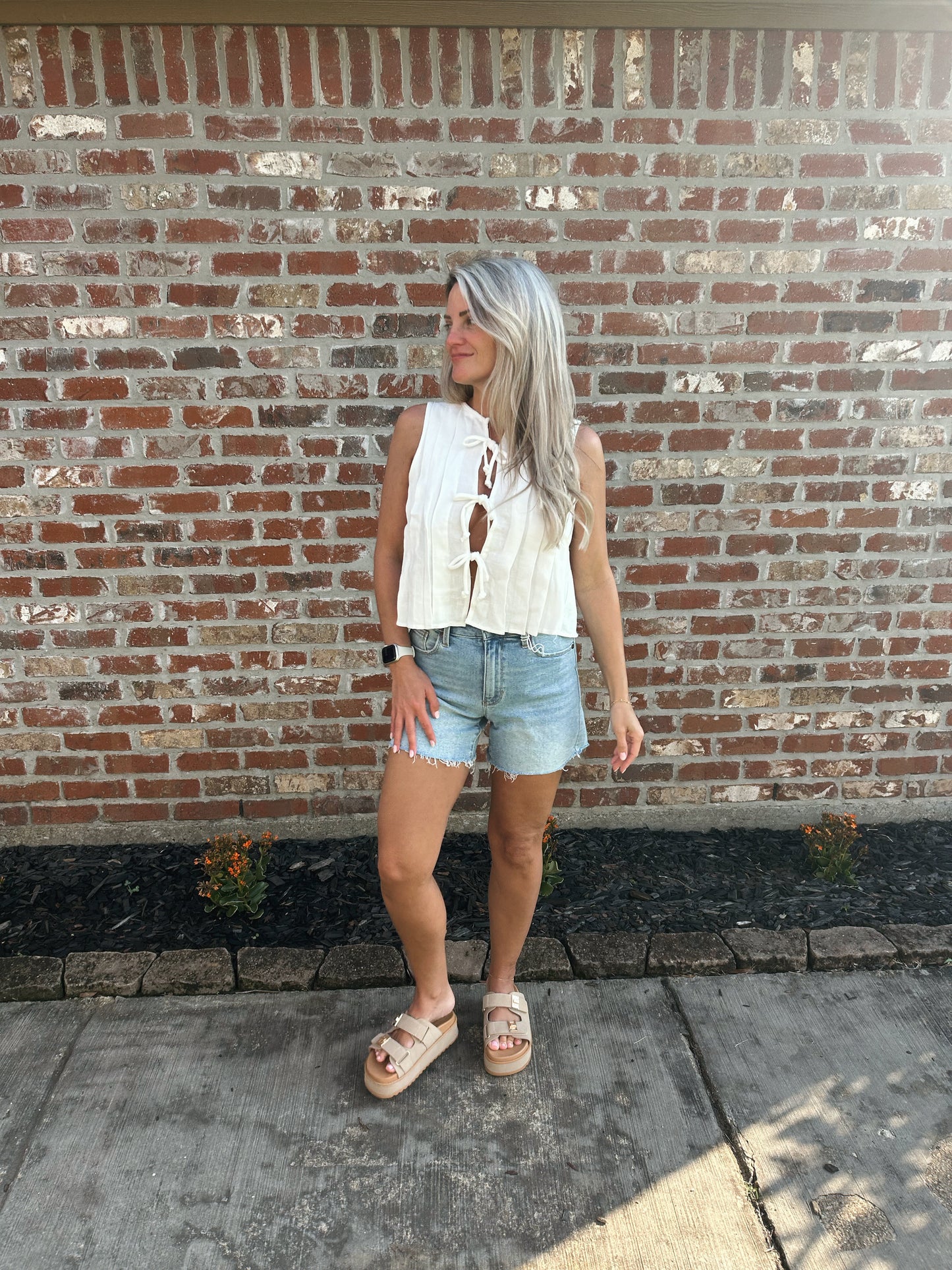 Aubrey Pleated Tie Front Tank