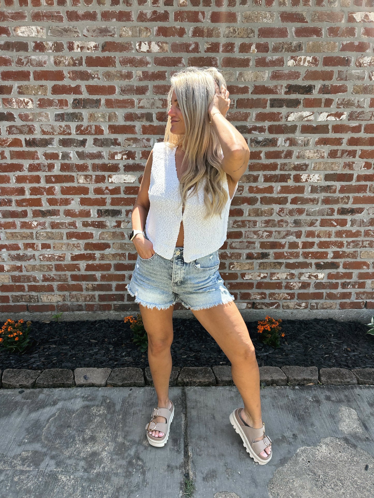 Mica button up denim shorts