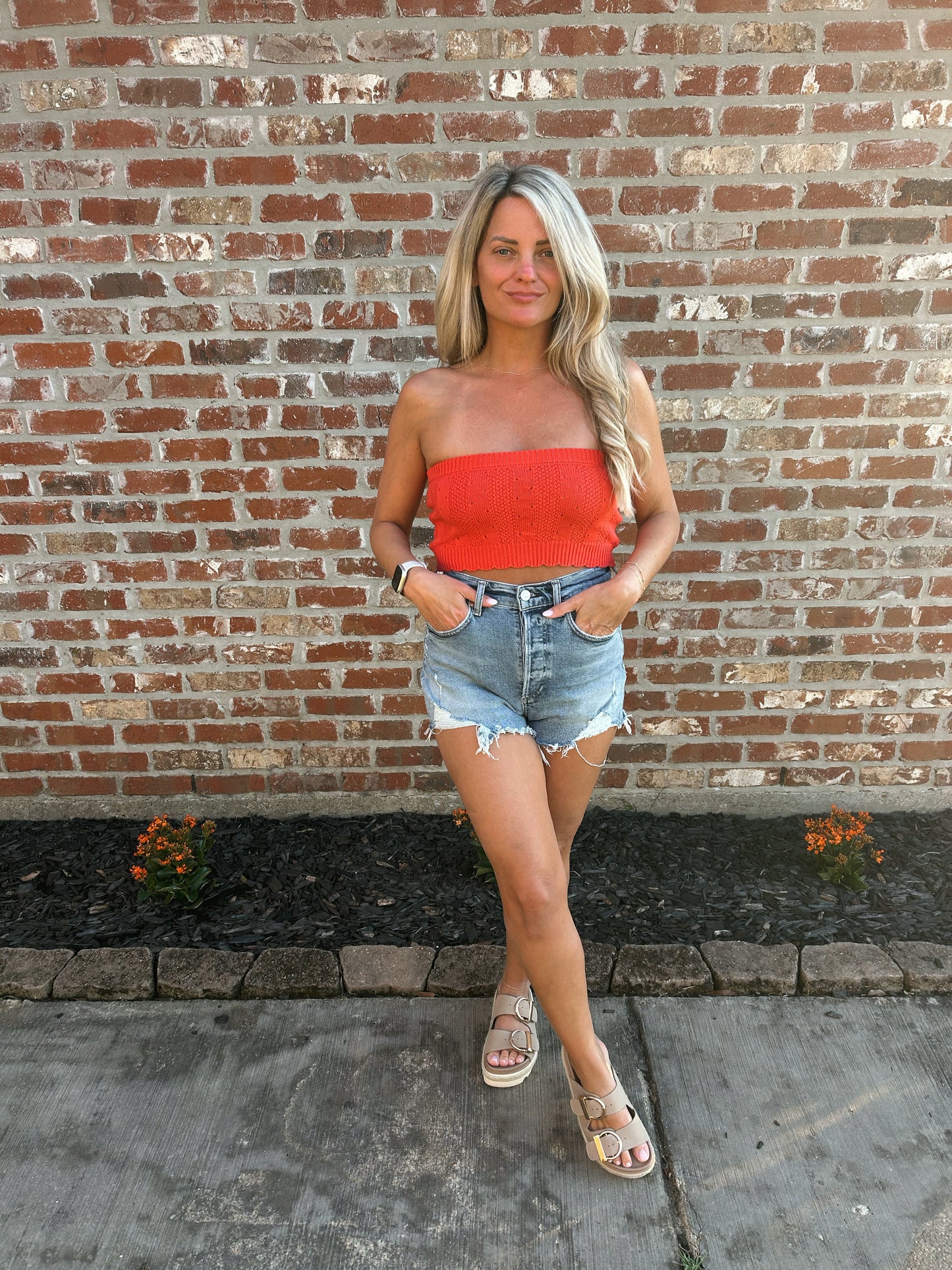 Pointelle Crop- Red
