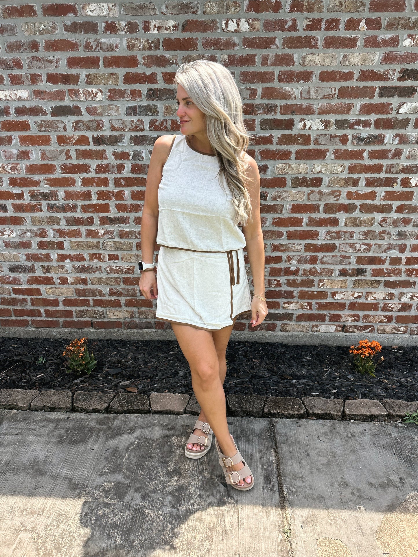 Contrast Hem Linen Tank