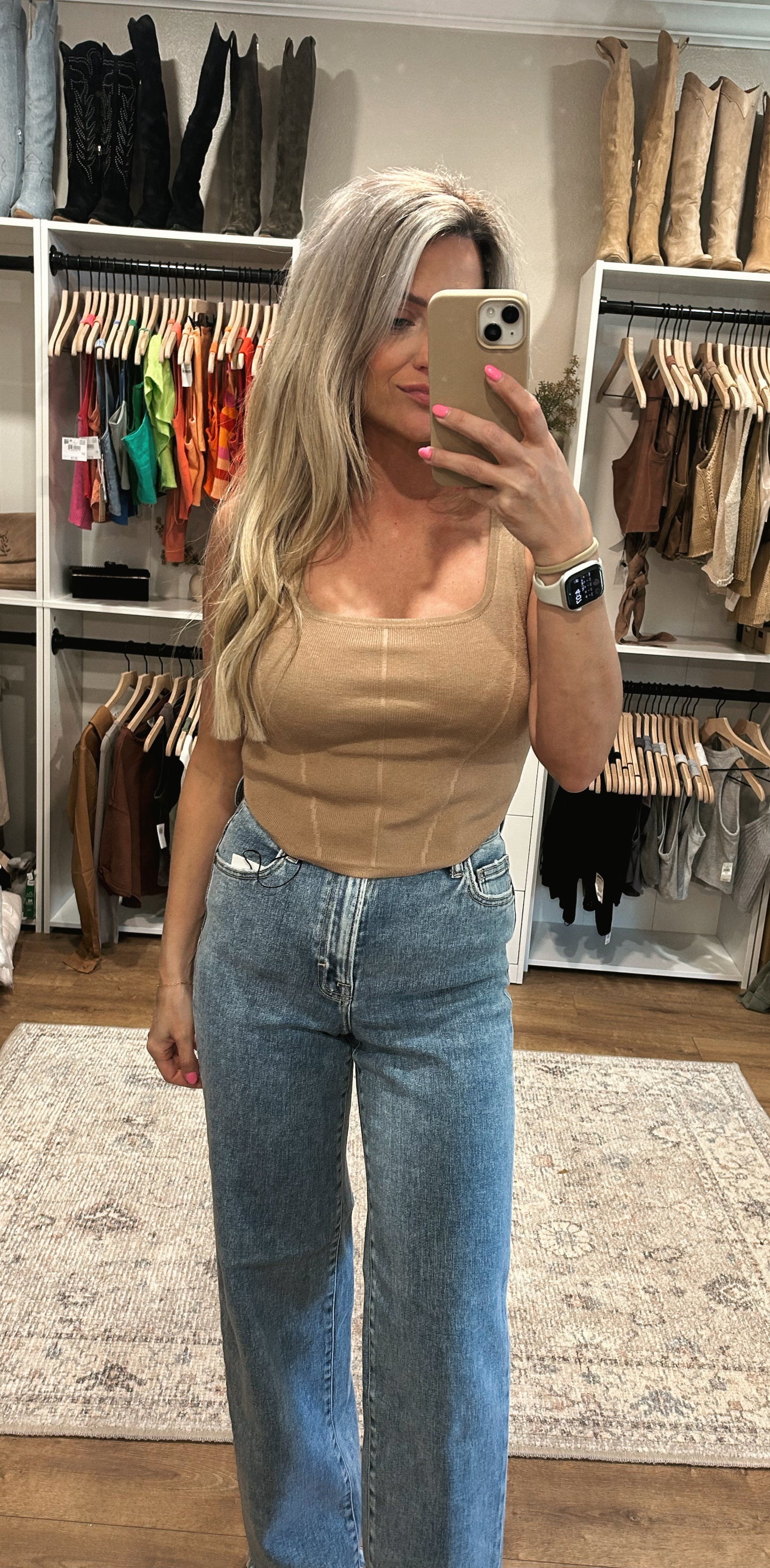 Faux Corset Knit Tank- Taupe