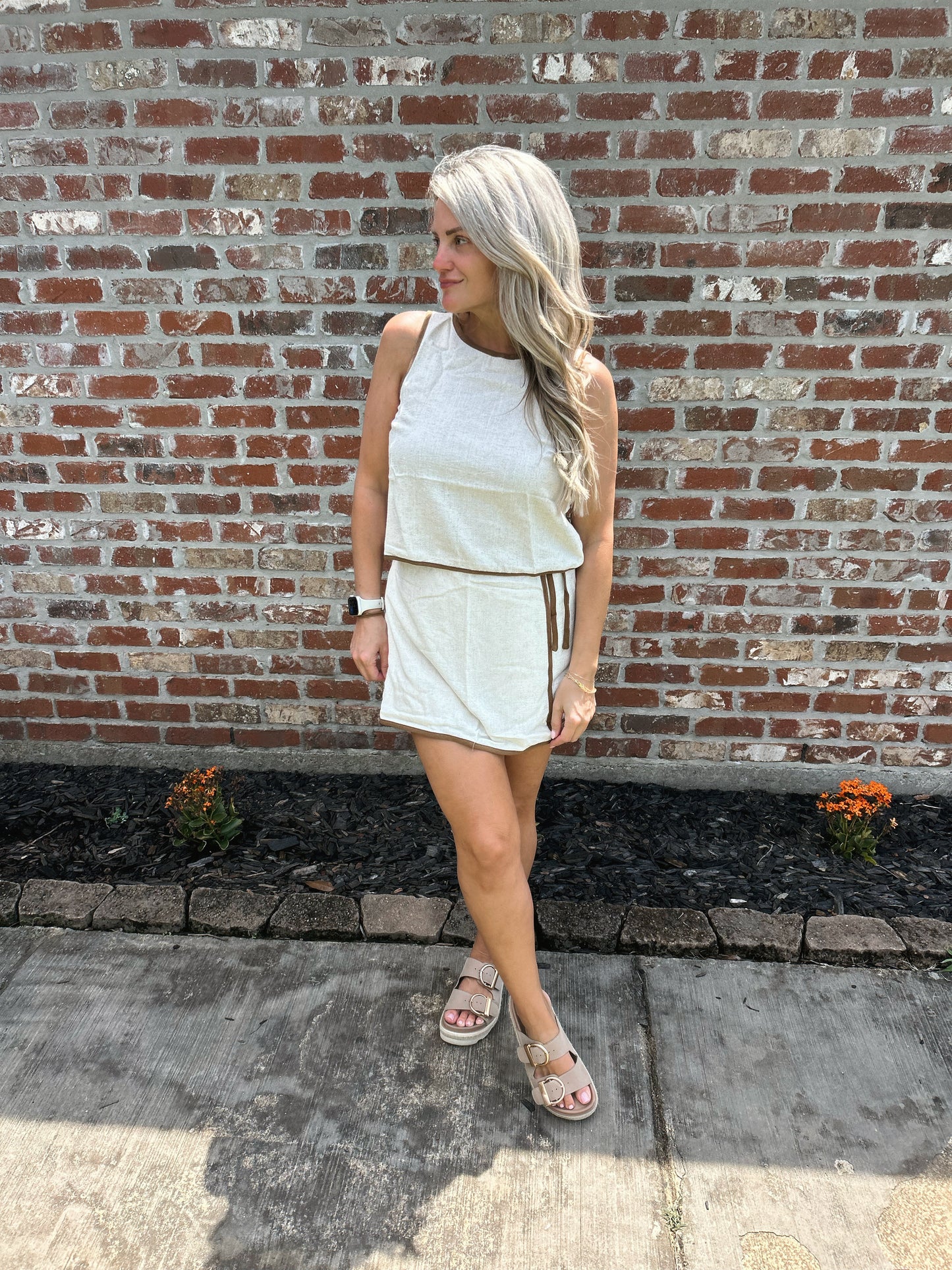 Contrast Hem Linen Tank