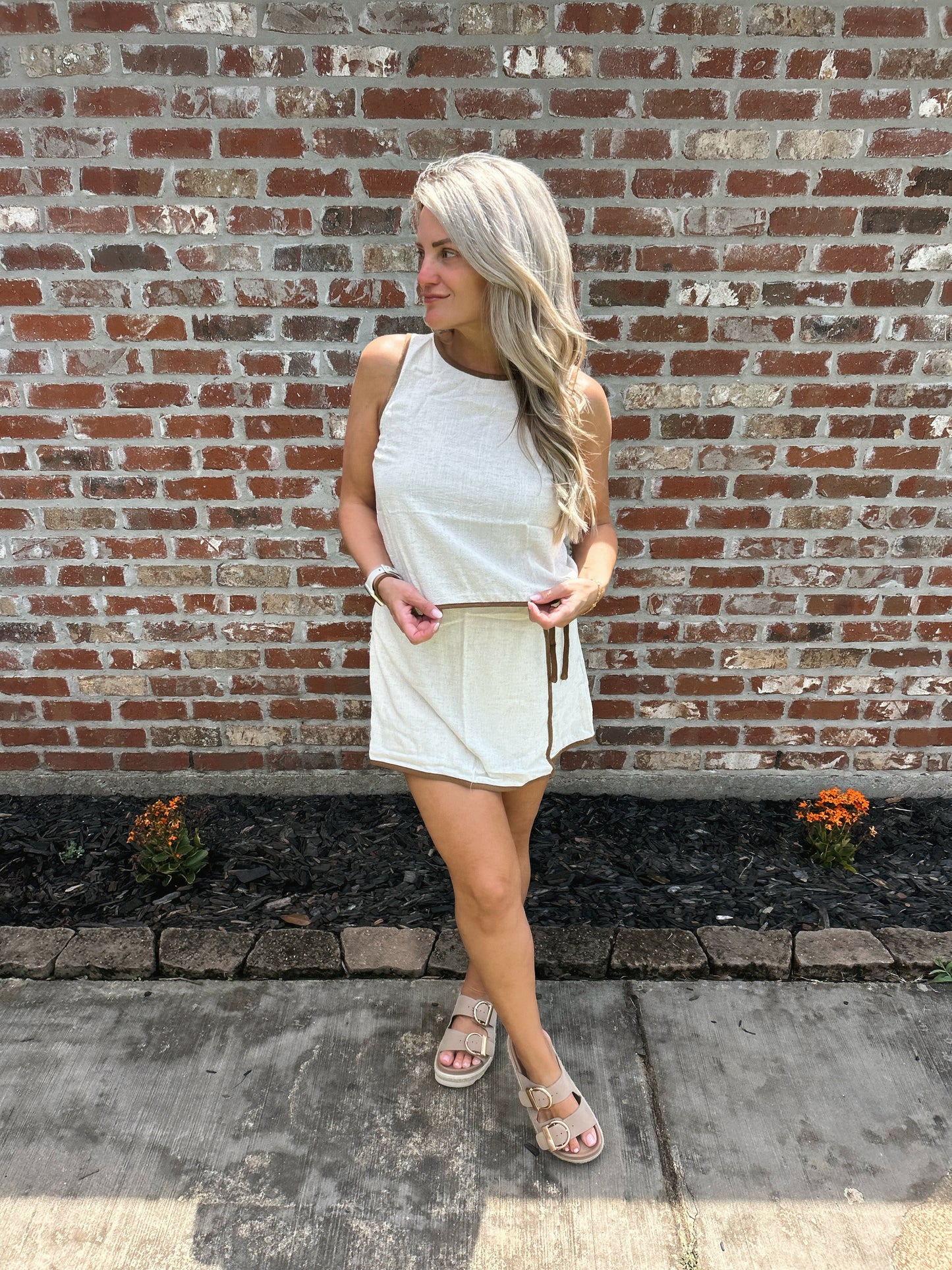 Contrast Hem Linen Tank