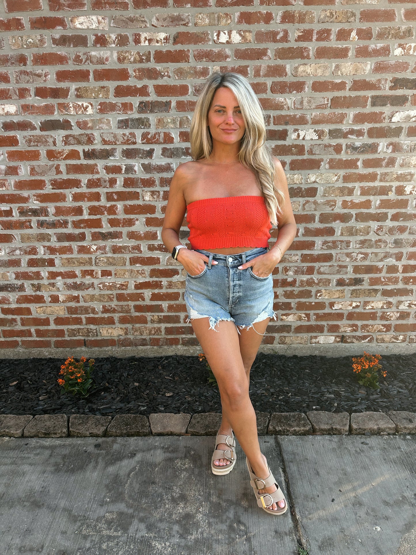 Pointelle Crop- Red