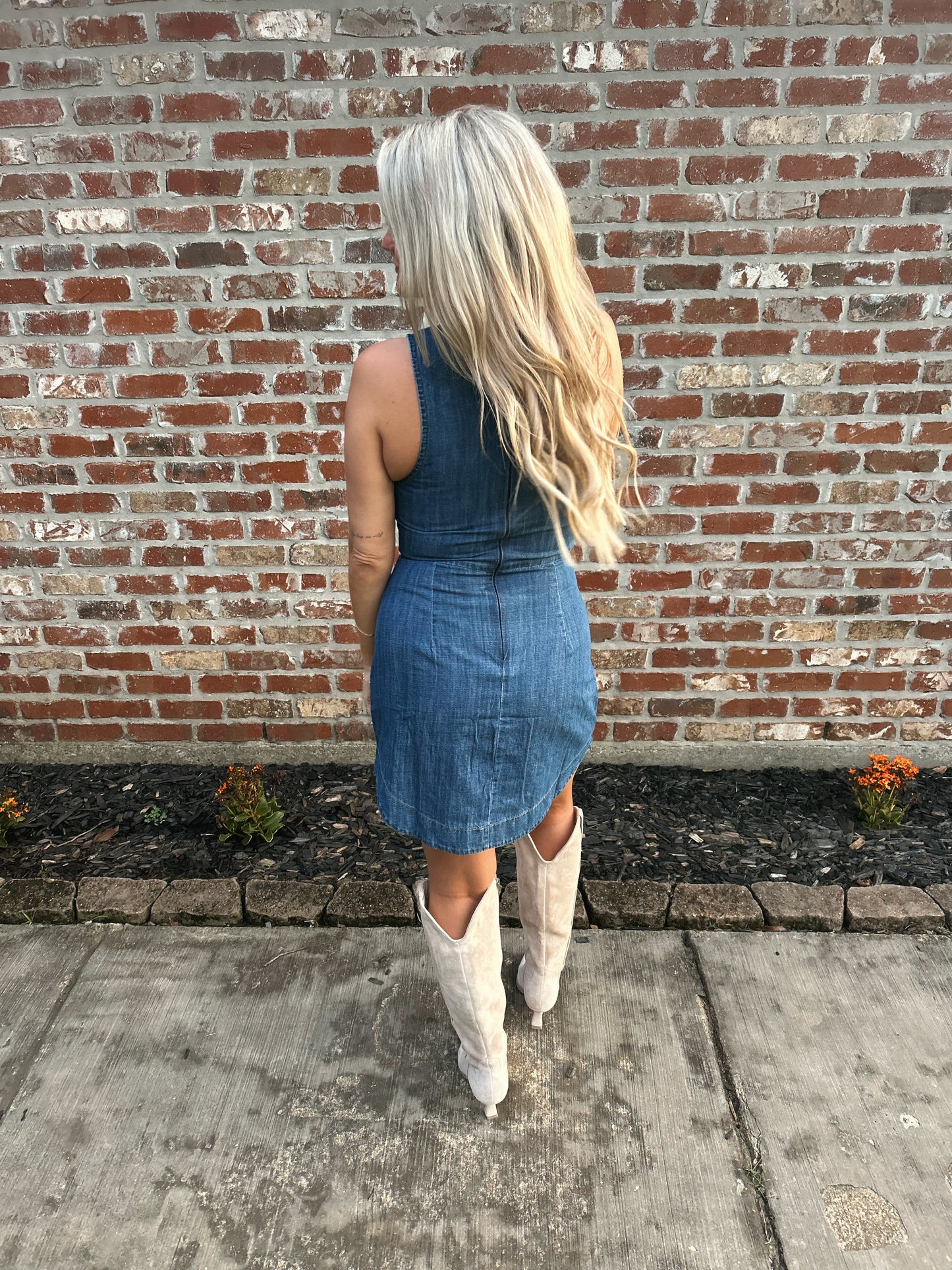 High Neck Denim Dress
