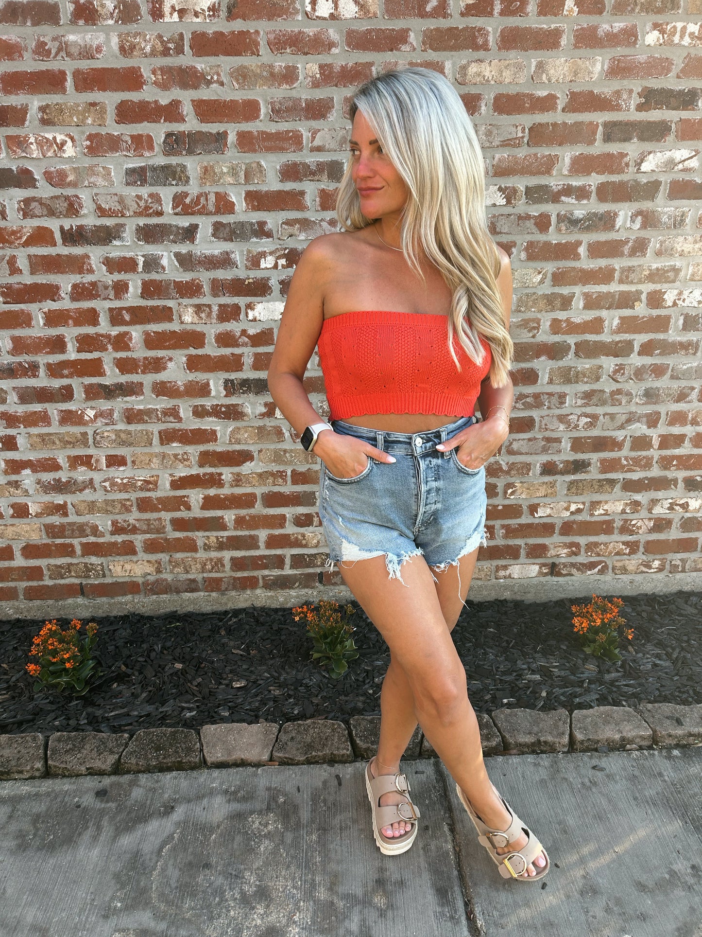 Pointelle Crop- Red