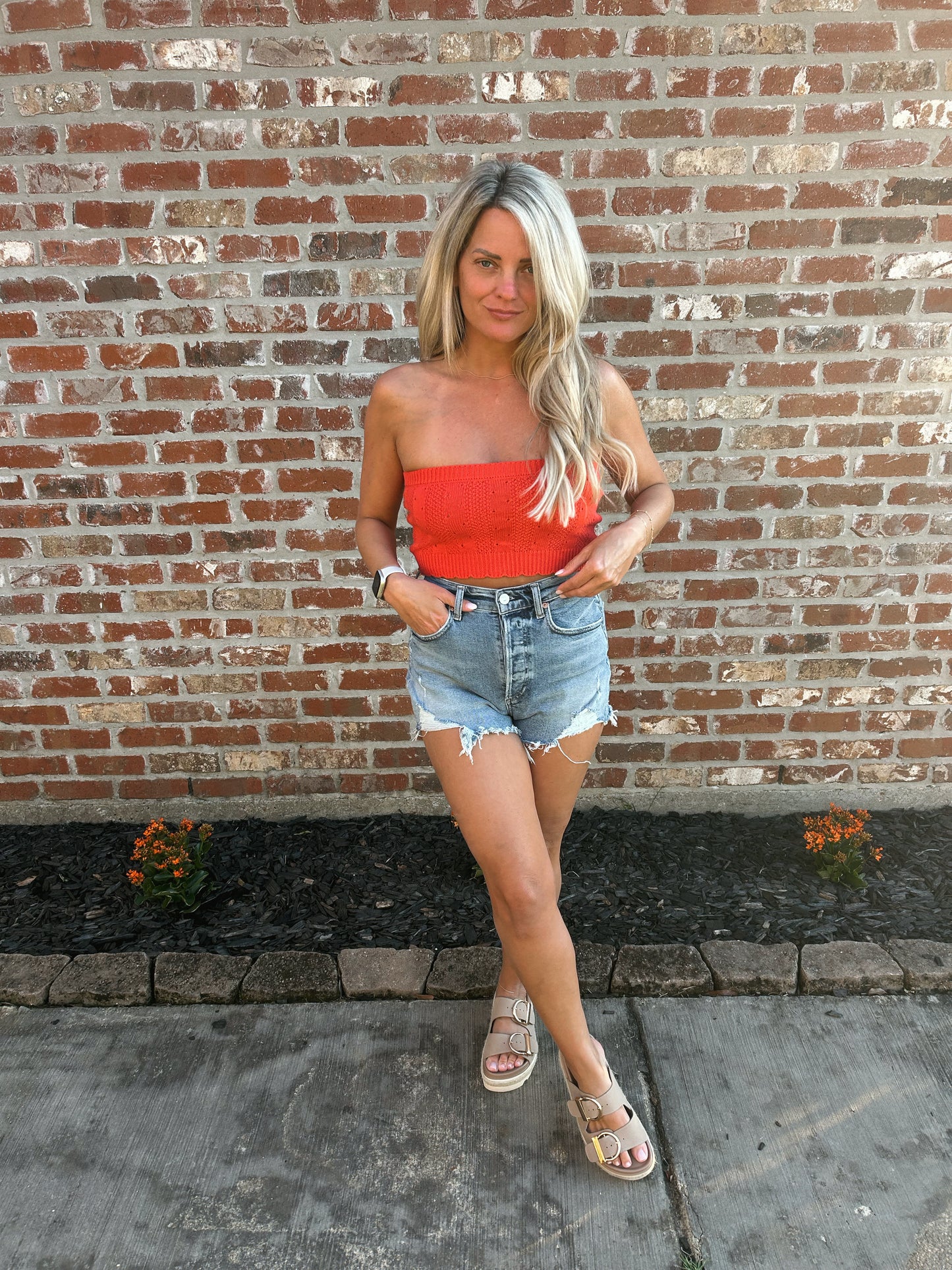 Pointelle Crop- Red