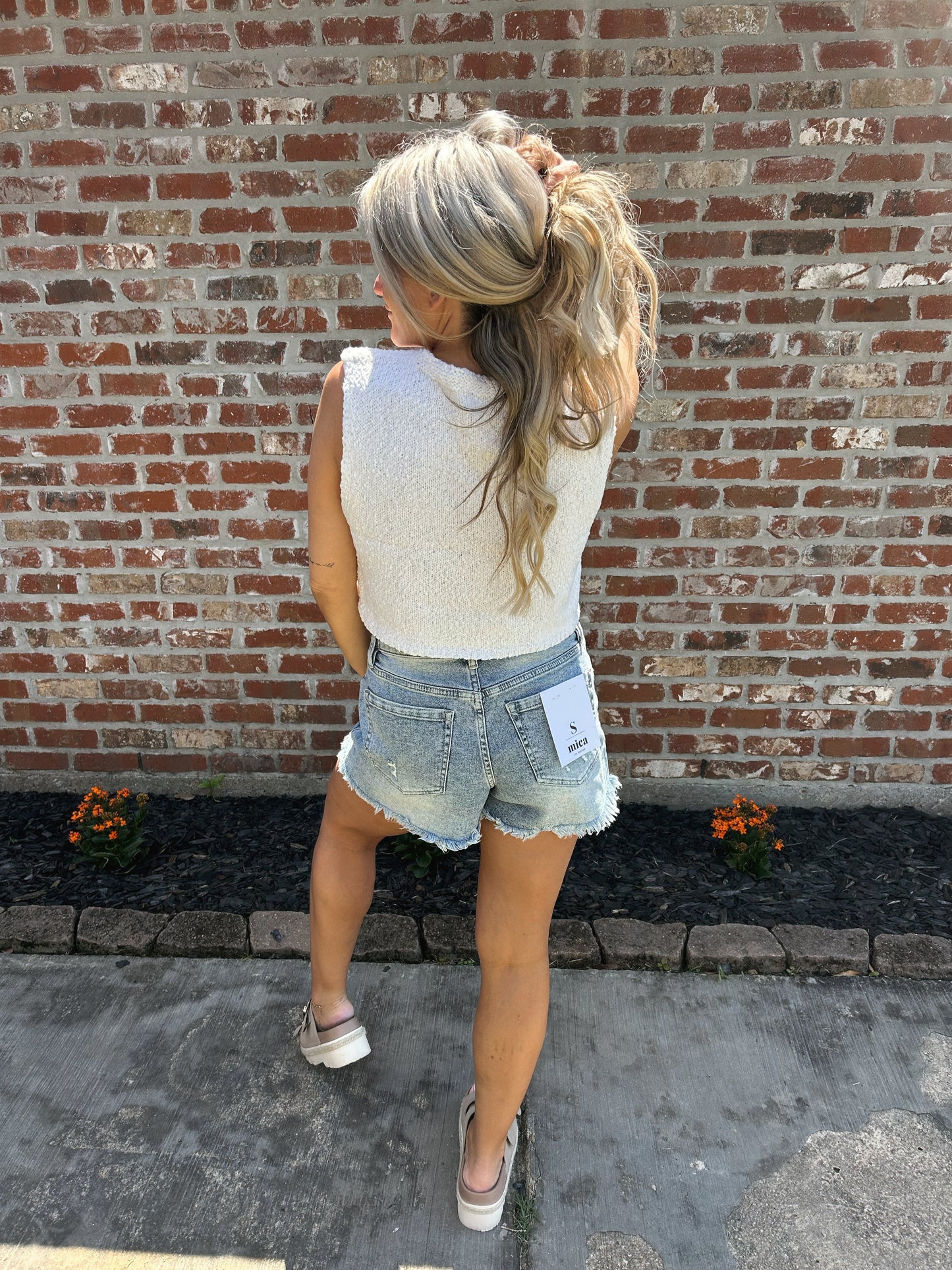 Mica button up denim shorts