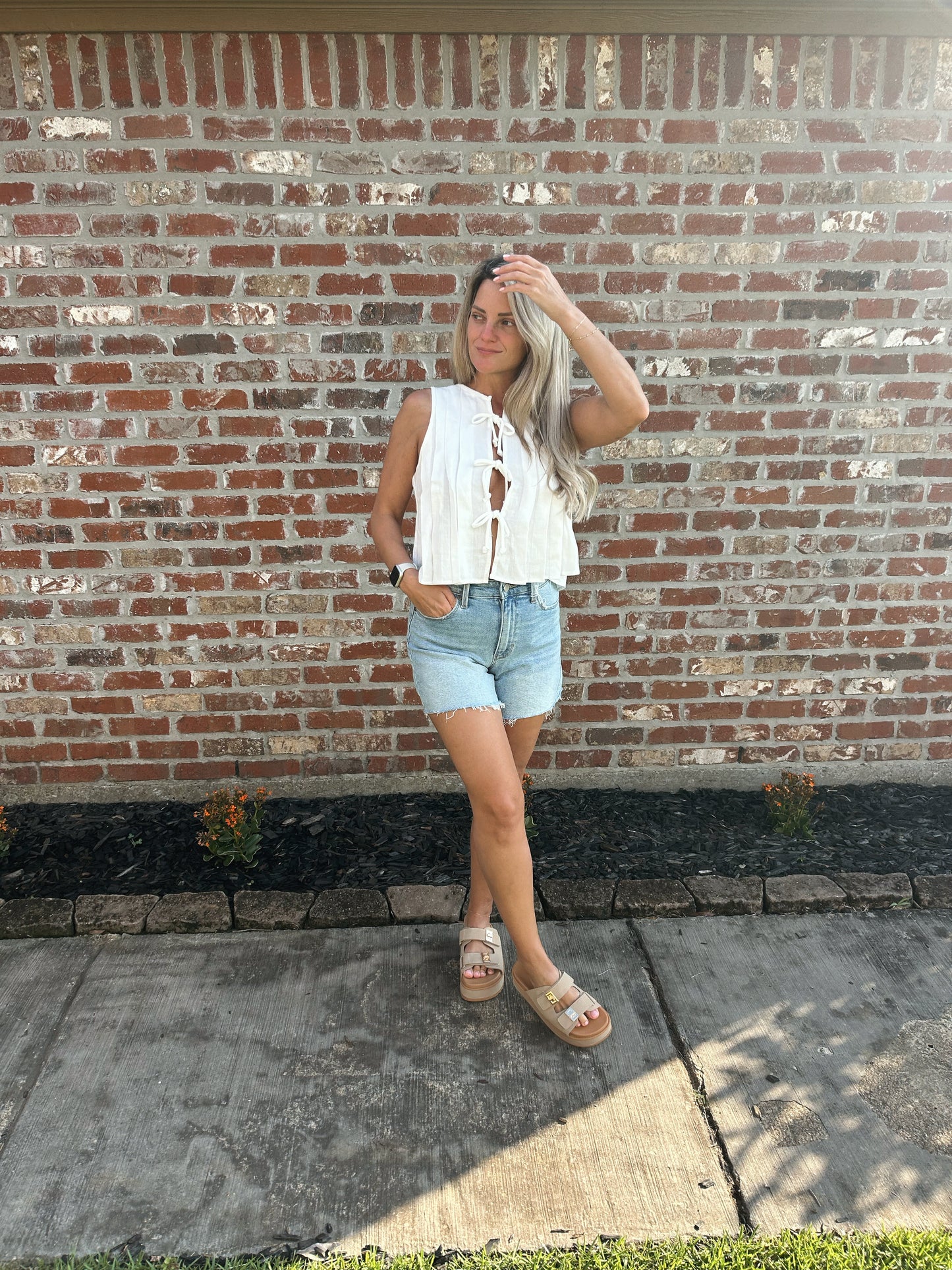 Aubrey Pleated Tie Front Tank