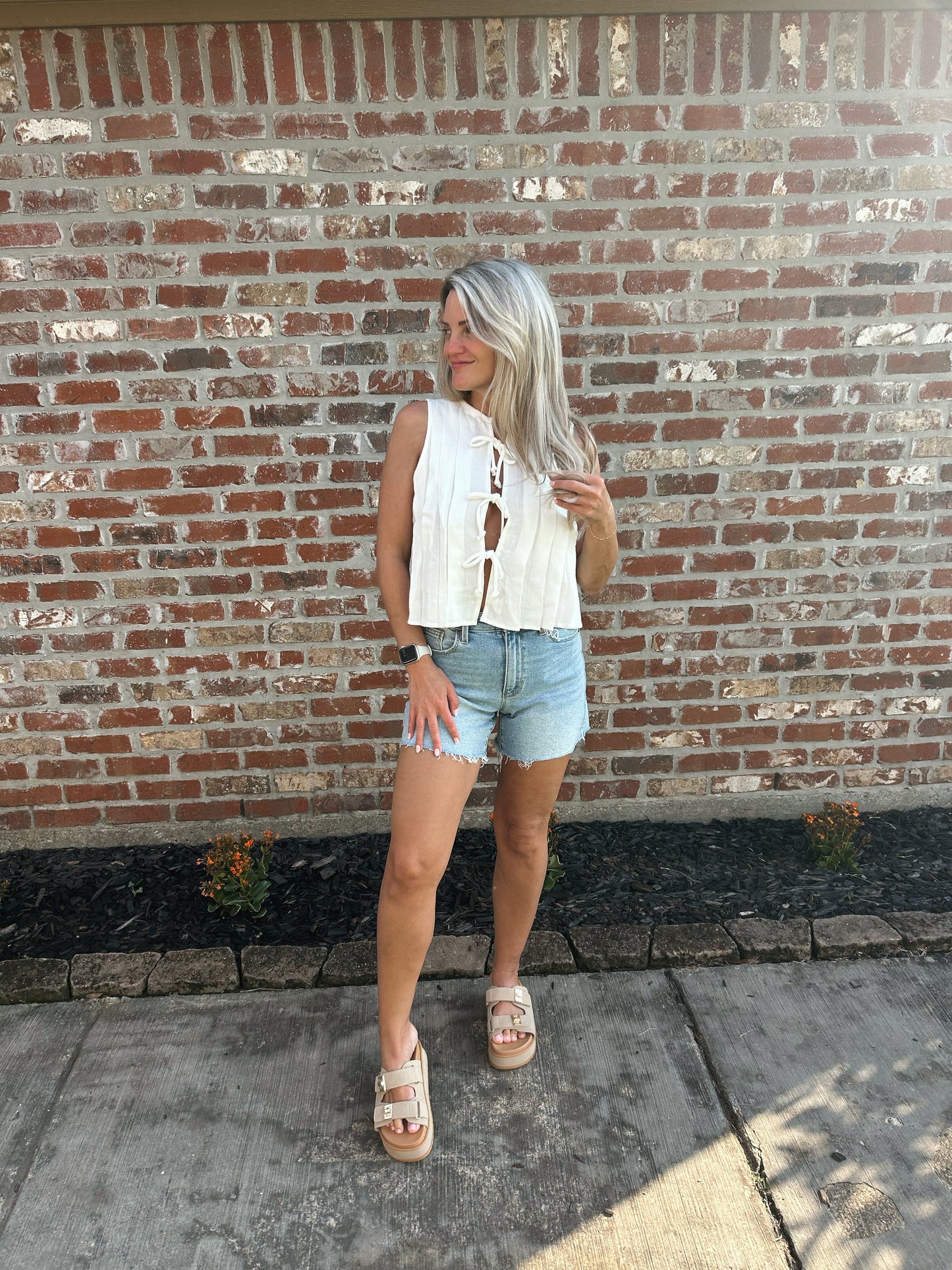 Aubrey Pleated Tie Front Tank