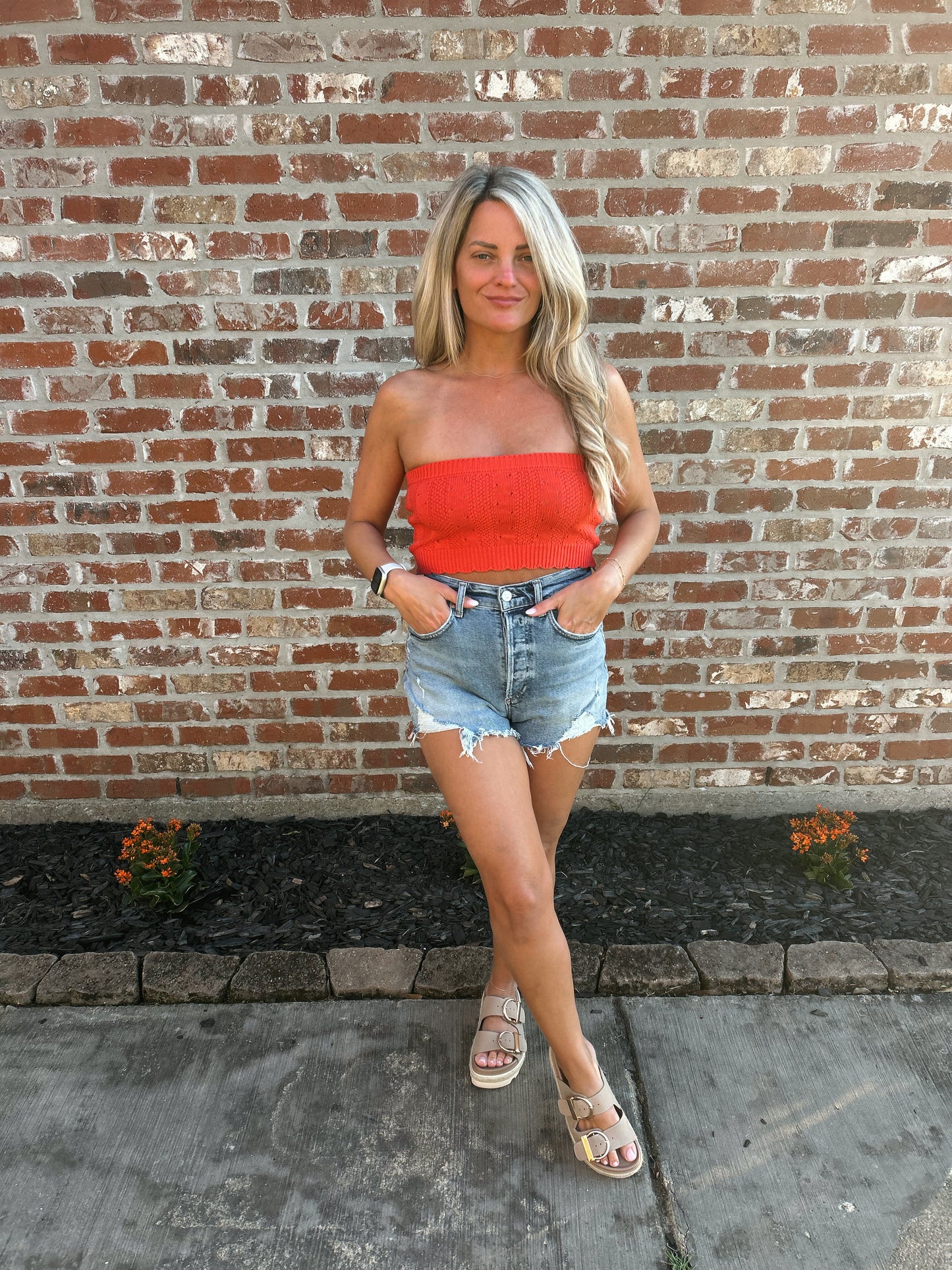 Pointelle Crop- Red