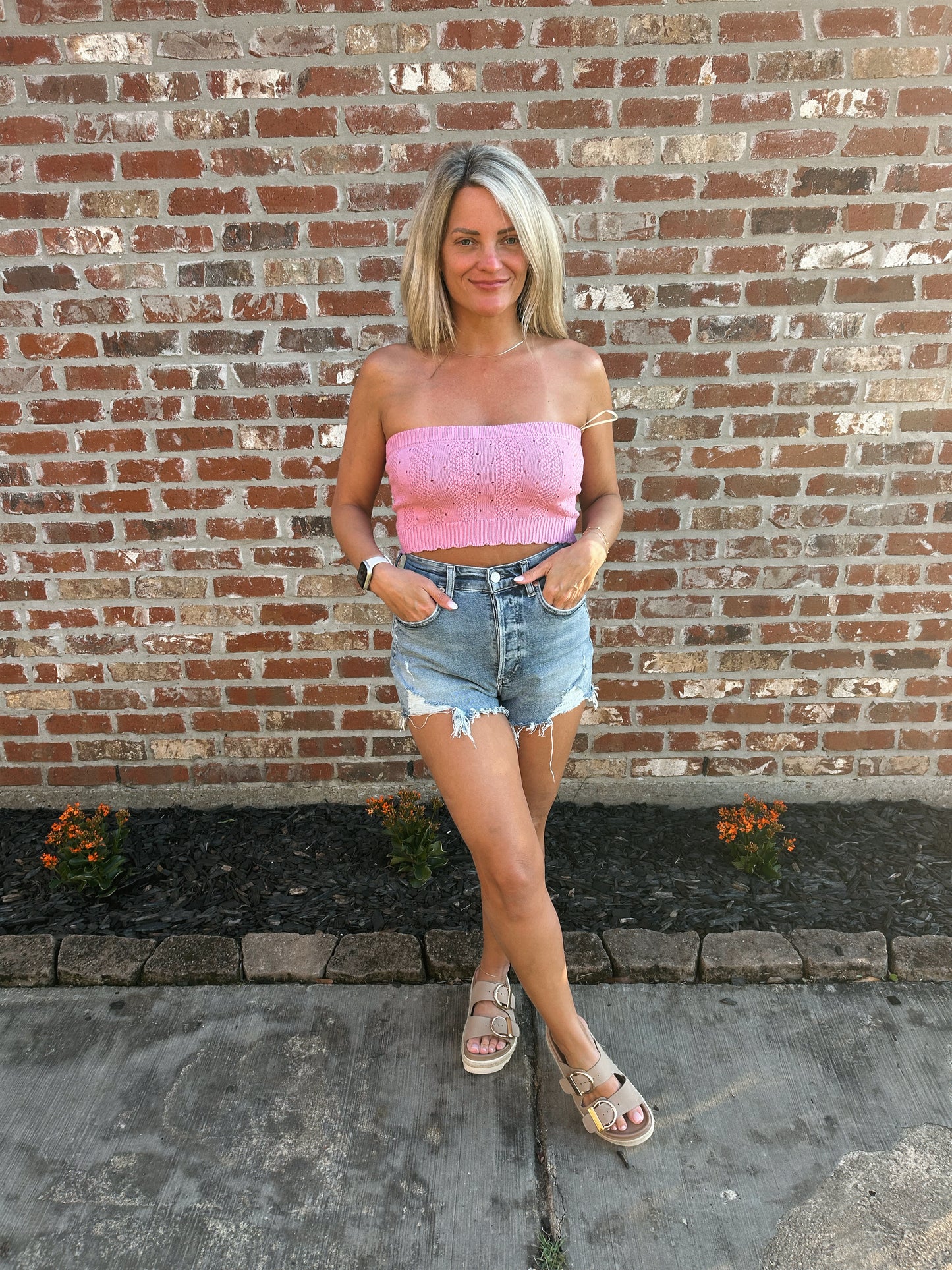Pointelle Crop-Pink